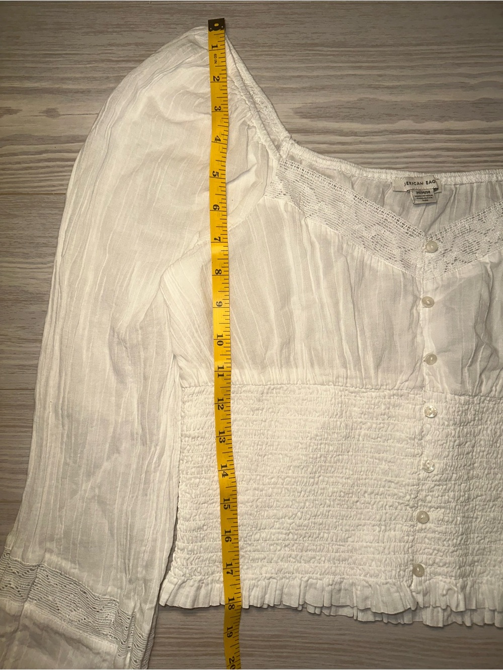 American Eagle Outfitters AE Long-Sleeve Smocked Blouse - White - Picture 10 of 13